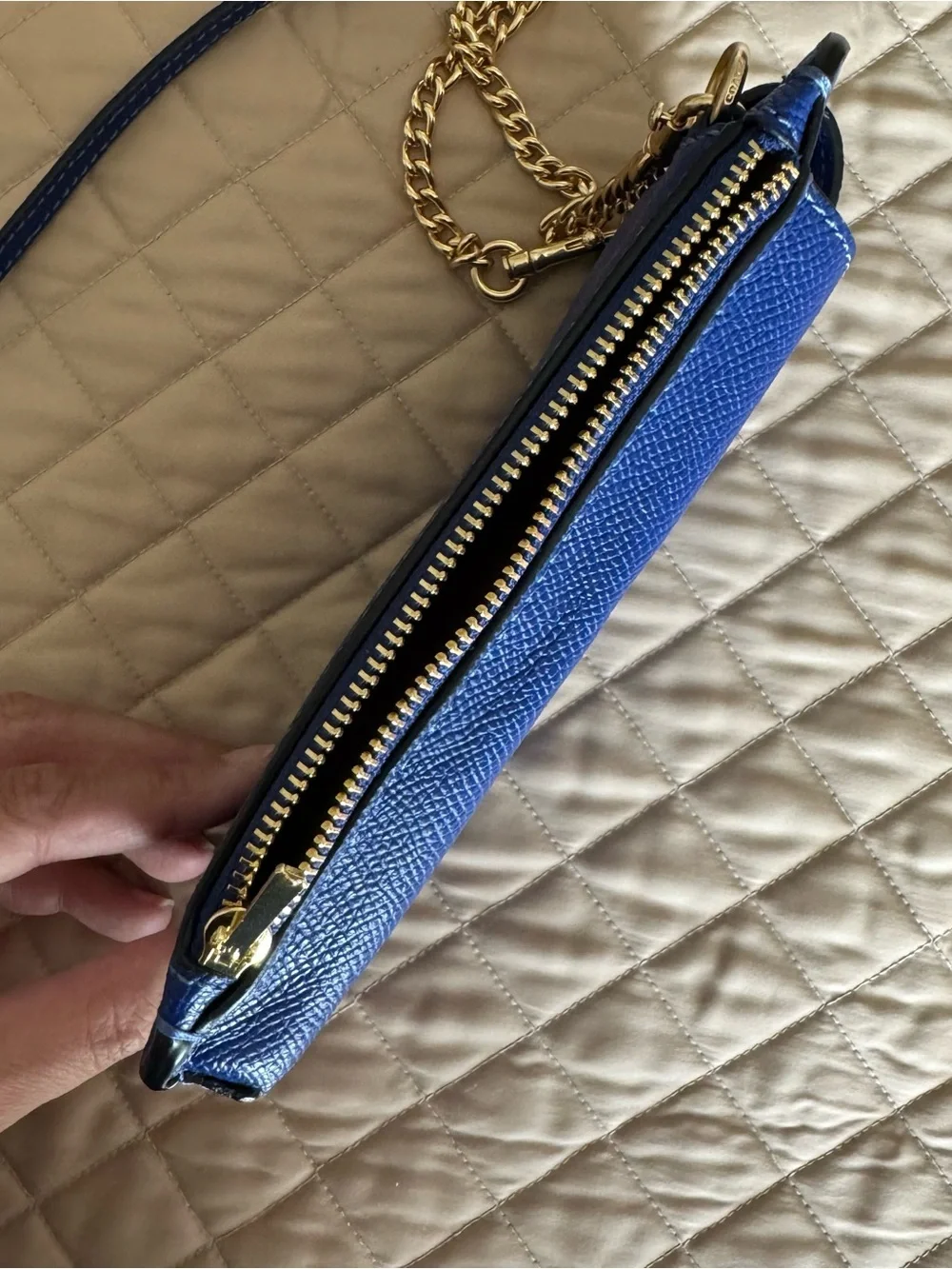 Coach Electric Blue Leather Phone Crossbody Bag with Gold Hardware